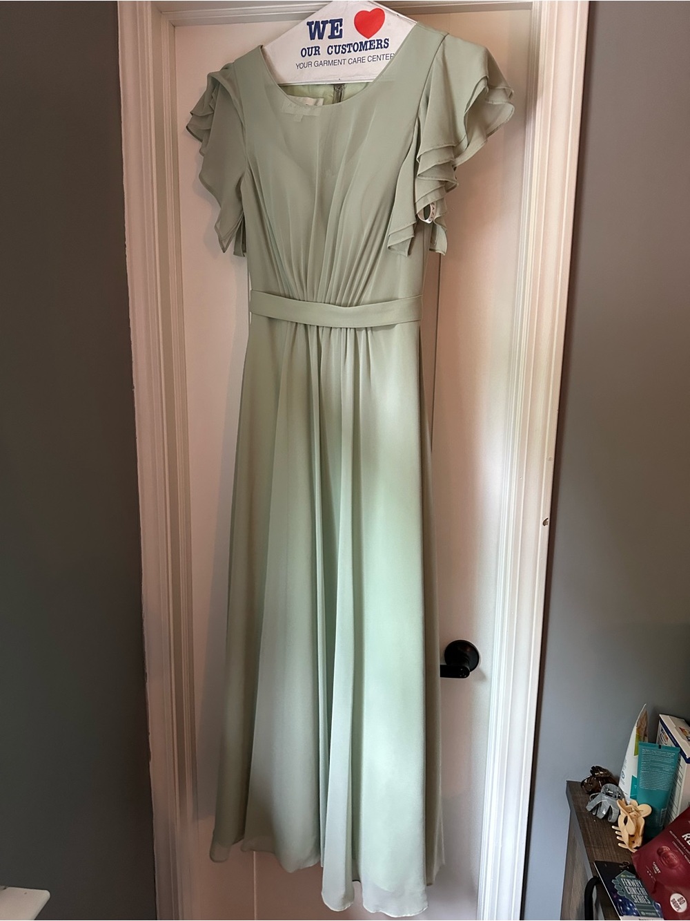 Azazie Sage Green Ruffle Sleeve Maxi Dress